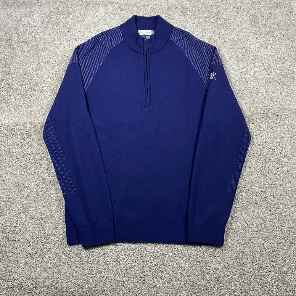 Kjus KULM Half Zip Pullover Sweater Mens XL 54 Merino Wool Blend Blue Golf Lined